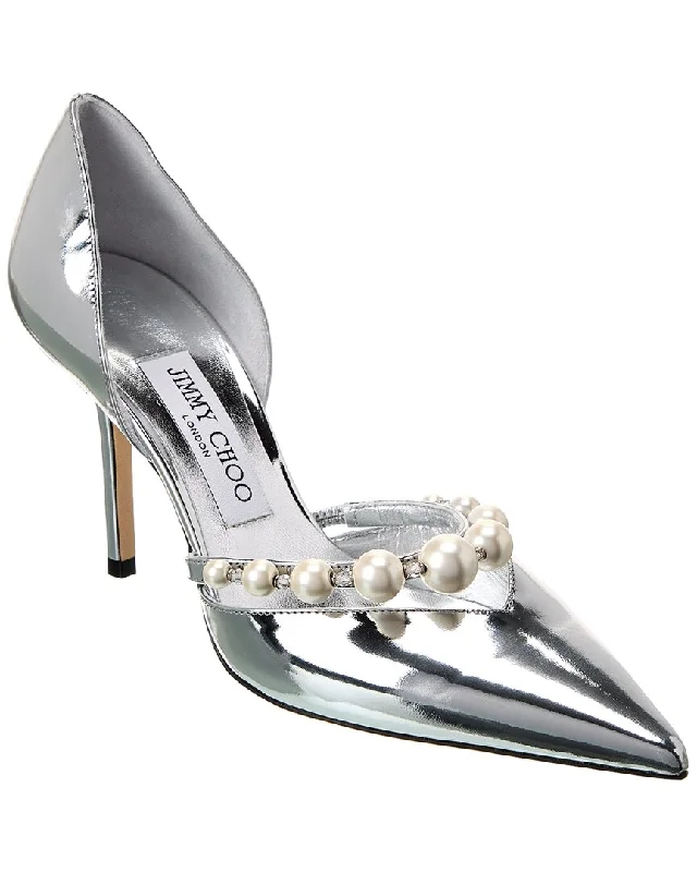 Women's mule - style stiletto heel pumps with a bow accentJimmy Choo Aurelie 85 Leather Pump