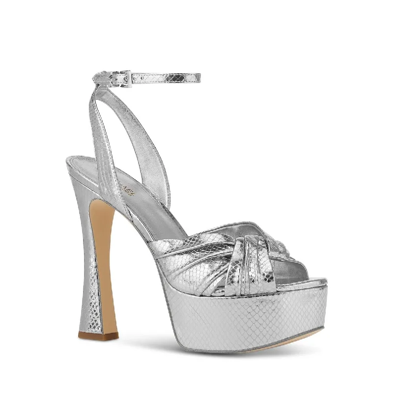Women's cocktail party stiletto heel pumps with a unique patternSelena Womens Leather Peep-Toe Platform Heels