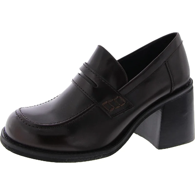 Women's breathable stiletto heel pumps for warm weatherUsual Womens Faux Leather Square Toe Loafer Heels
