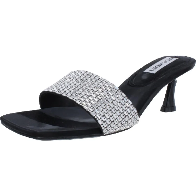 Women's charcoal gray stiletto heel pumps for a neutral yet stylish optionTonight Womens Rhinestone Square Toe Kitten Heels