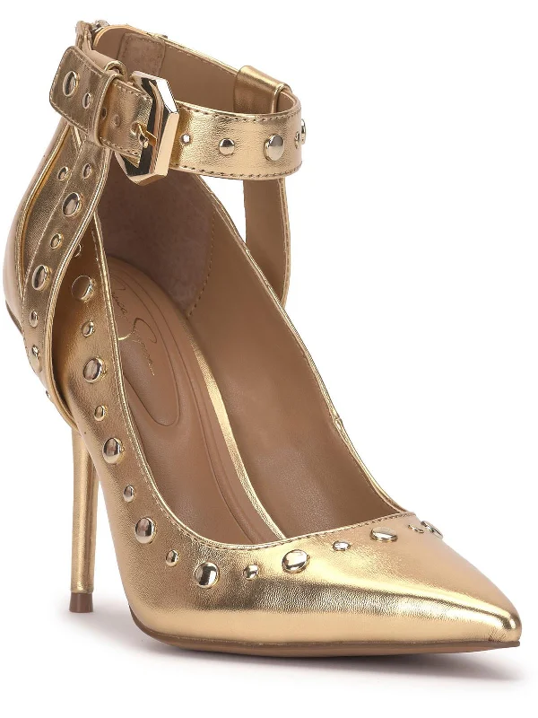 Women's genuine leather stiletto heel pumps with a soft finishHinjosa Womens Faux Leather Studded Pumps