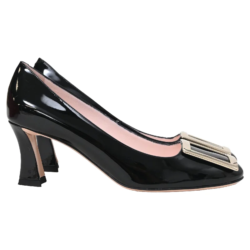 Women's wide - width stiletto heel pumps for a comfortable fitRoger Vivier Trompette Buckle Pumps in Black Patent Leather