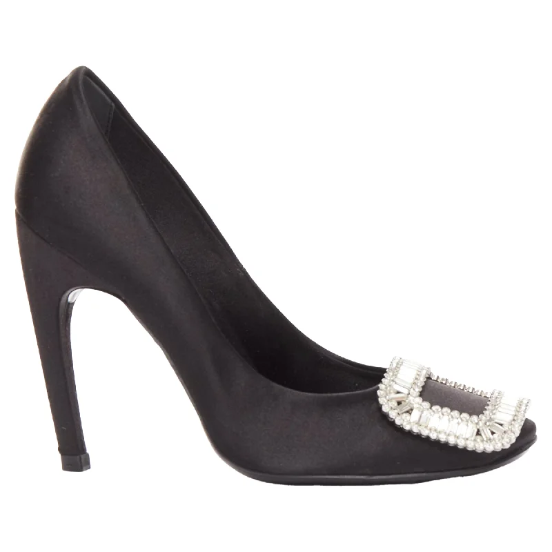 Women's adjustable - strap stiletto heel pumps for a customizable fitRoger Vivier Belle Trompete Satin Crystal Square Buckles Pumps