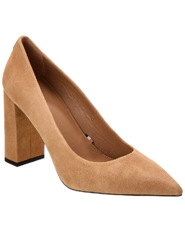 Women's metallic leather stiletto heel pumps with a reflective surfaceHugo Boss Janet Chunky Suede Pump
