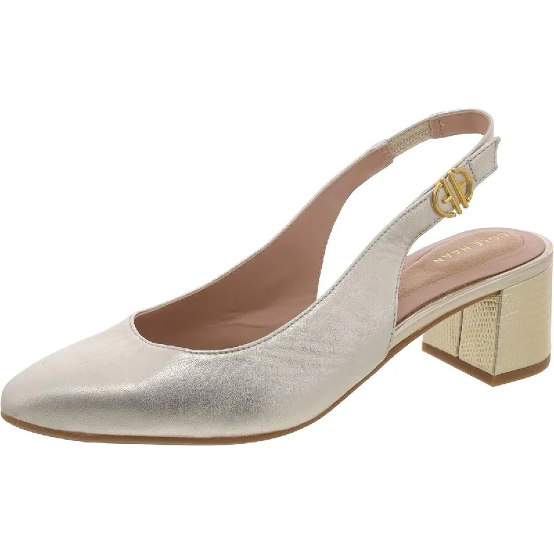 Women's prom stiletto heel pumps in a shimmery fabricWomens Leather Metallic Slingback Heels