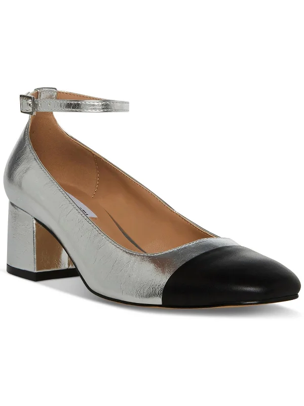 Women's peach stiletto heel pumps for a soft and feminine appealEL Womens Leather Ankle Strap Block Heels