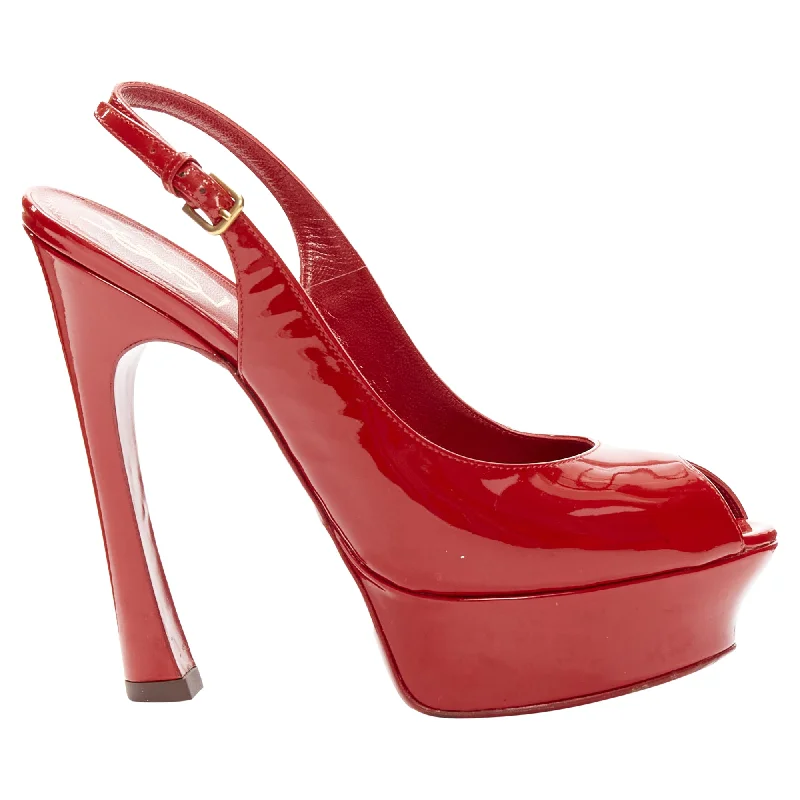 Women's satin - lined stiletto heel pumps for extra comfortYves Saint Laurent patent peep toe platform slingback heels
