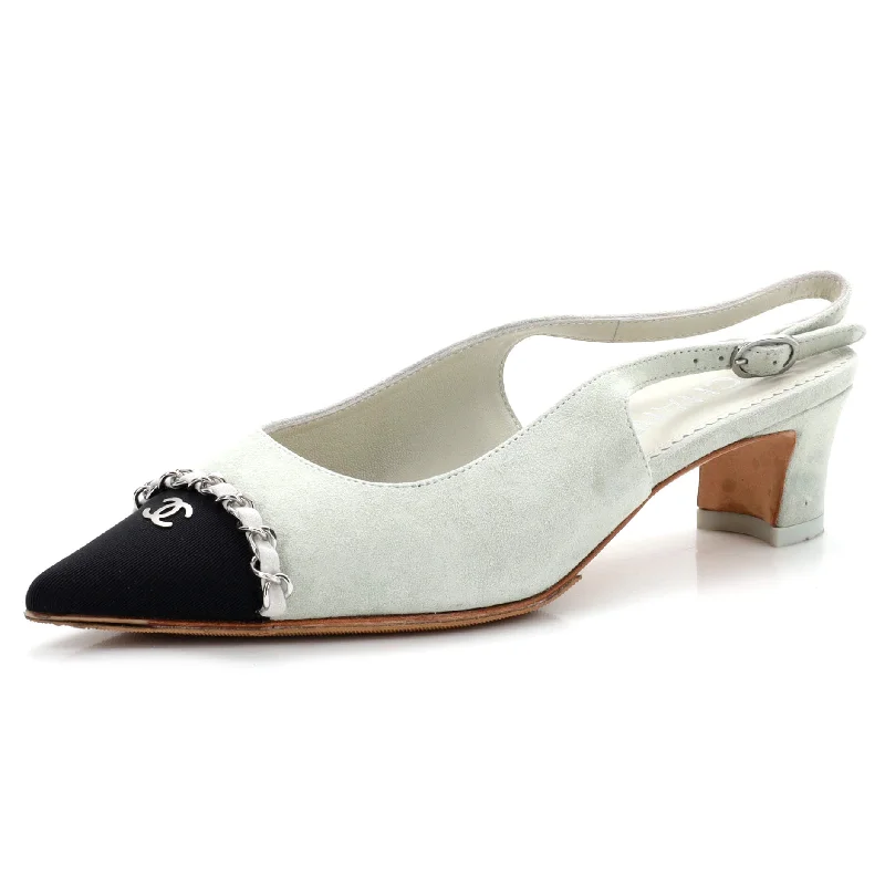 Women's arch - support stiletto heel pumps for better comfortWomen's Chained Pointed CC Cap Toe Slingback Pumps Suede
