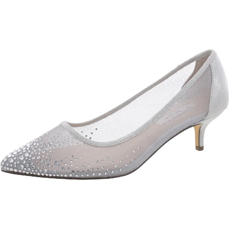 Women's cocktail party stiletto heel pumps with a unique patternWomens Rhinestone Almond Toe Kitten Heels
