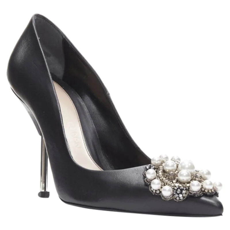 Women's mesh - paneled stiletto heel pumps for breathabilityAlexander McQueen black pearl metal embellished stiletto pumps