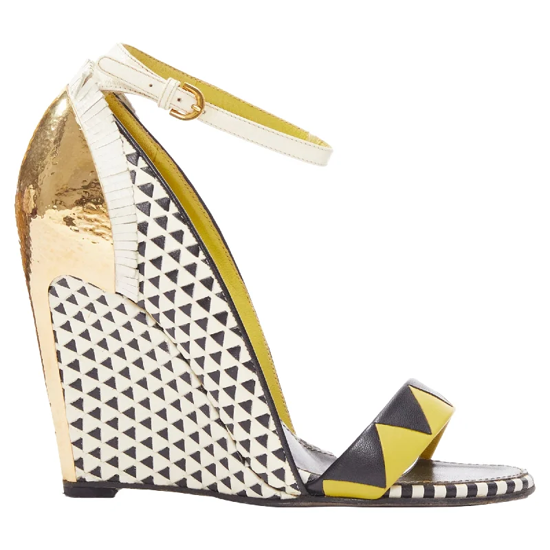 Women's tassel - adorned stiletto heel pumps for a bohemian touchSergio Rossi Cap Heel Geometric Wedge Sandals