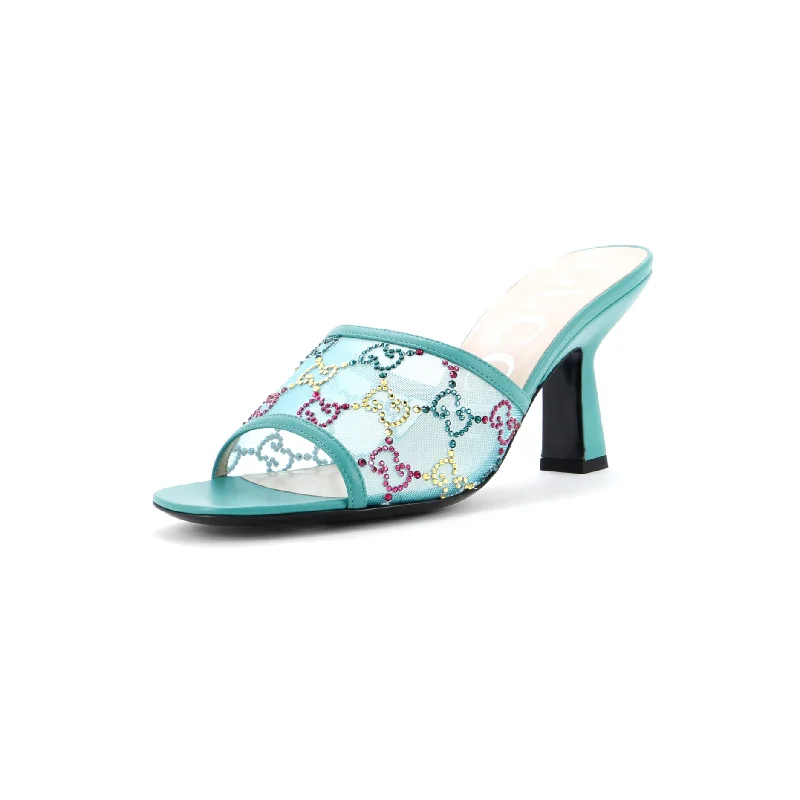 Women's wide - width stiletto heel pumps for a comfortable fitWomen's Heeled Mule Sandals Crystal GG Embellished Mesh
