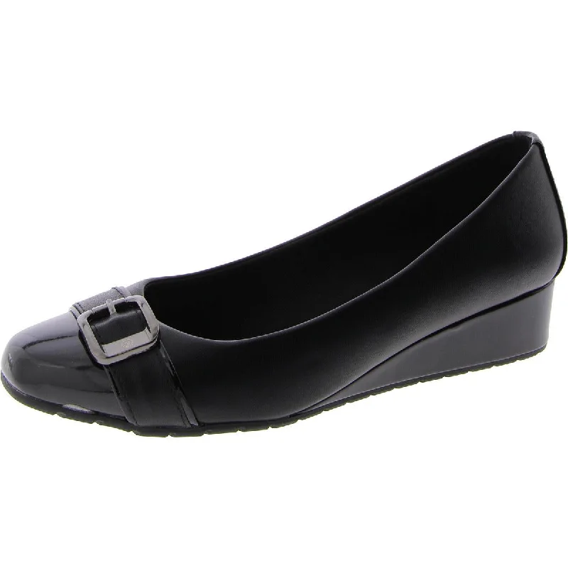Women's velvet - covered stiletto heel pumps for a luxurious lookMORGAN Womens Faux Leather Round toe Wedge Heels