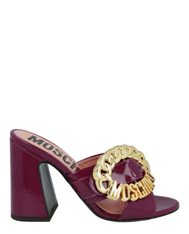 Women's hot pink stiletto heel pumps for a fun night outLogo Buckle Heel Sandals