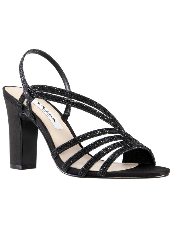 Women's lace - trimmed stiletto heel pumps with a scalloped edgeShaya 2 Womens Rhinestone Block Heels