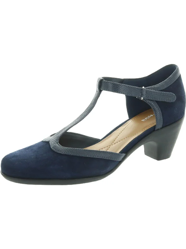 Women's wide - width stiletto heel pumps for a comfortable fitCara Womens Suede Slip On T-Strap Heels