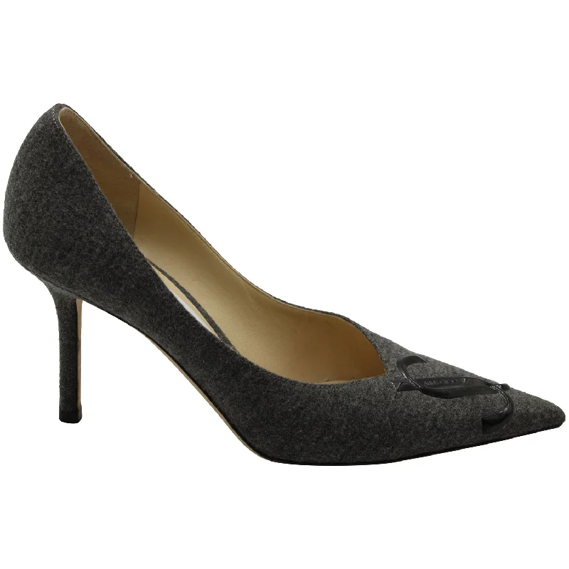 Women's ankle - strap stiletto heel pumps with a cut - out detailJimmy Choo Love Decollete Pumps in Grey Wool