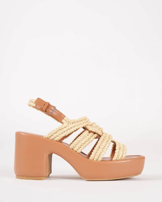 Women's wedding stiletto heel pumps with a pearl - encrusted strapDinel Heel In Natur Rafia