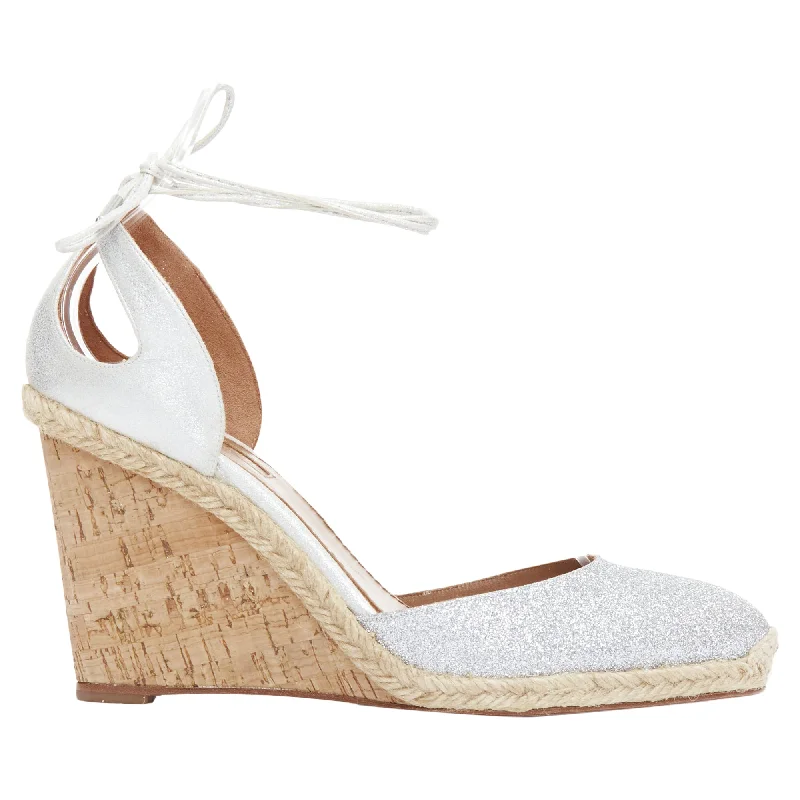 Women's patent leather stiletto heel pumps with a high - shine finishAquazzura Palm Beach metallic glitter cork wedge sandals