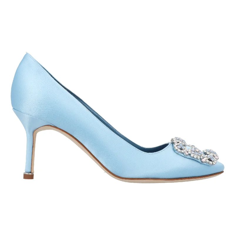 Women's studded stiletto heel pumps for an edgy lookManolo Blahnik Hangisi 070 Pump Blue