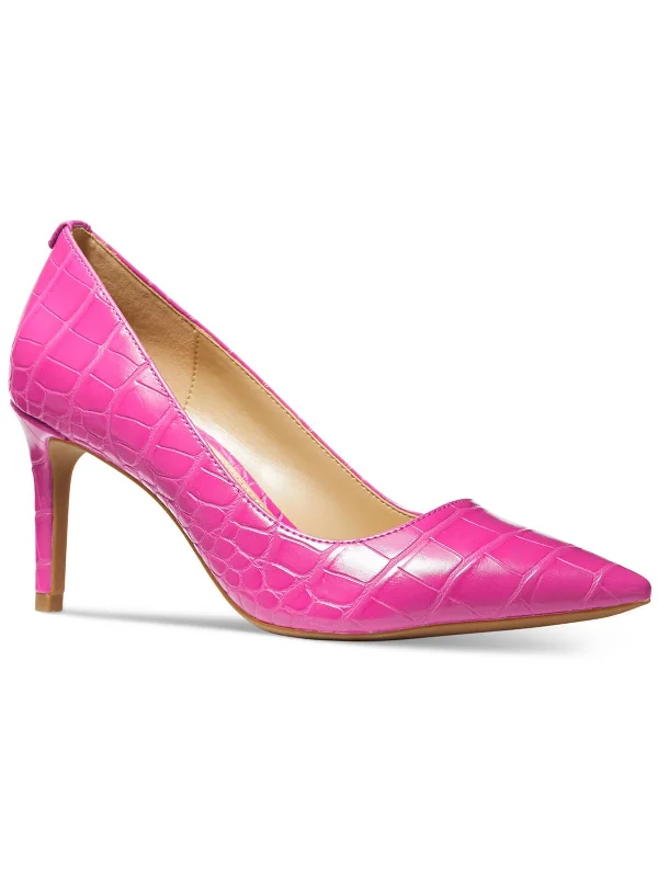 Women's metallic leather stiletto heel pumps with a reflective surfaceAlina Womens Faux Leather Embossed Pumps
