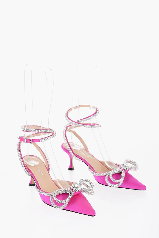 Women's lace - trimmed stiletto heel pumps with a scalloped edgeMach&mach Satin Double Bow Pumps With Rhinestone Details 6,5Cm