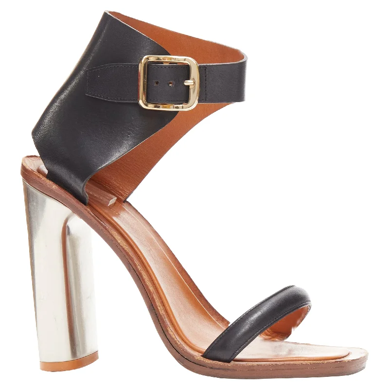 Women's tassel - adorned stiletto heel pumps for a bohemian touchCeline Phoebe Philo Bam Bam open toe silver metal block heel sandal