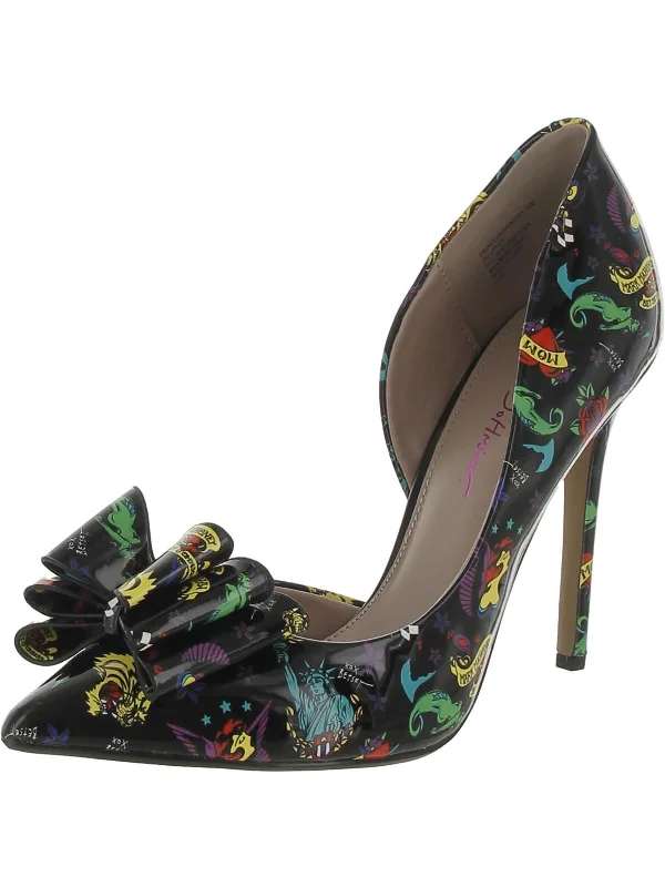 Women's ankle - strap stiletto heel pumps with a cut - out detailPrince80 Womens Patent Bow D'Orsay Heels