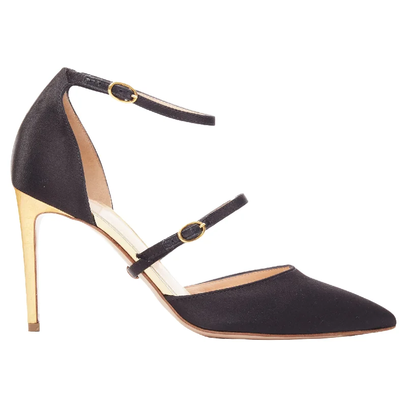 Women's adjustable - strap stiletto heel pumps for a customizable fitRupert Sanderson Arletta Satin Gold Buckle Heels Pumps