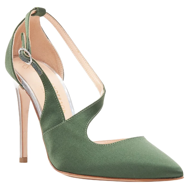 Women's charcoal gray stiletto heel pumps for a neutral yet stylish optionRupert Sanderson Nanda Satin D'orsay Silver Heel Pointy Pumps
