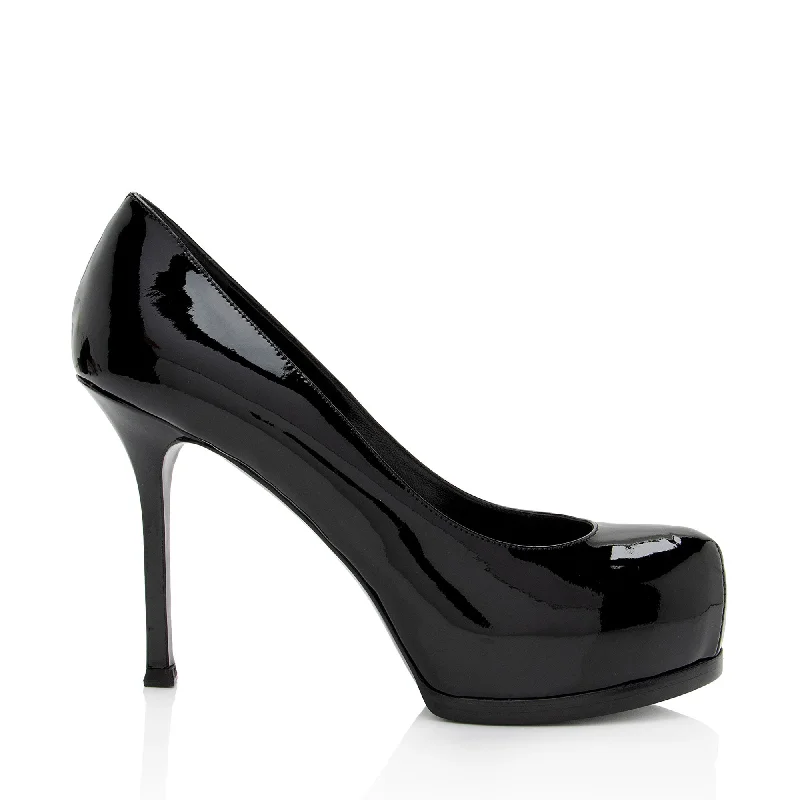 Women's wedding stiletto heel pumps with a pearl - encrusted strapSaint Laurent Patent Leather Tribtoo Pumps