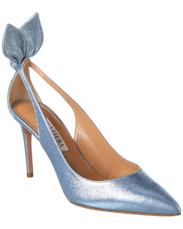 Women's stretchy stiletto heel pumps for easy on and offAquazzura Bow Tie 85 Suede Slingback Pump