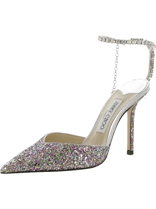 Women's hypoallergenic stiletto heel pumps for sensitive skinSaeda 100 Womens Leather Glitter Pumps