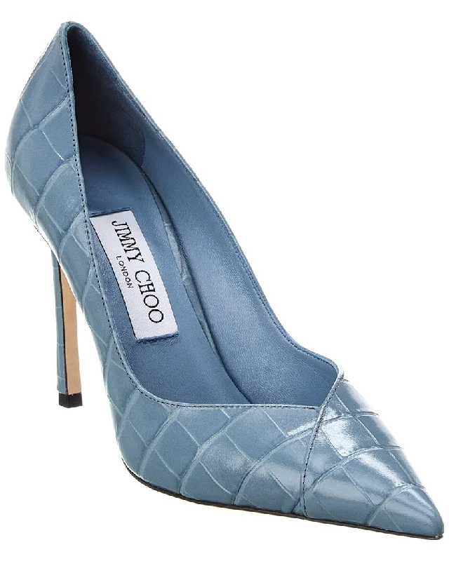Women's studded stiletto heel pumps for an edgy lookJimmy Choo Cass 95 Croc-Embossed Leather Pump