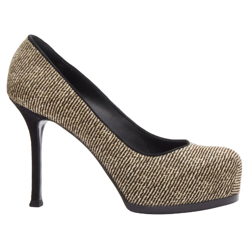 Women's prom stiletto heel pumps in a shimmery fabricYves Saint Laurent Tribtoo wool tweed platform heel pump