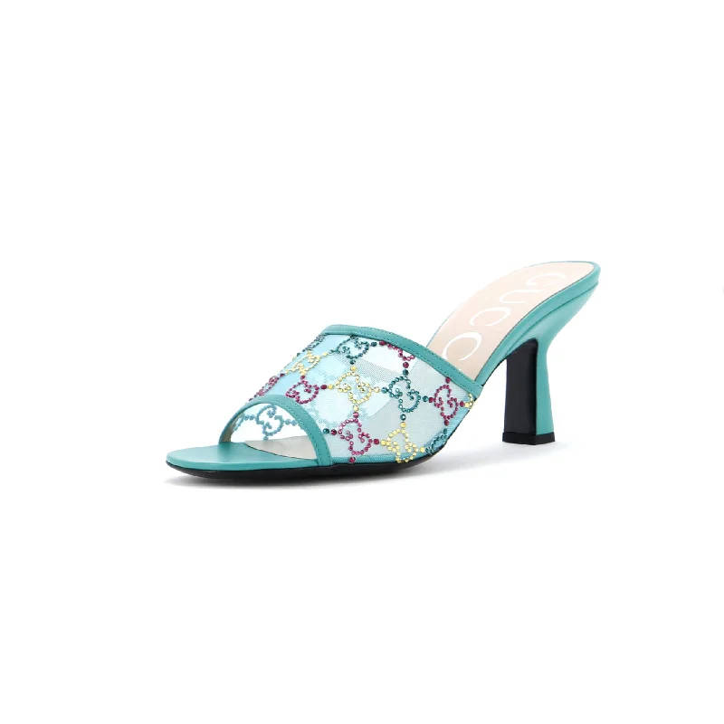 Women's padded - insole stiletto heel pumps for added comfortWomen's Heeled Mule Sandals Crystal GG Embellished Mesh