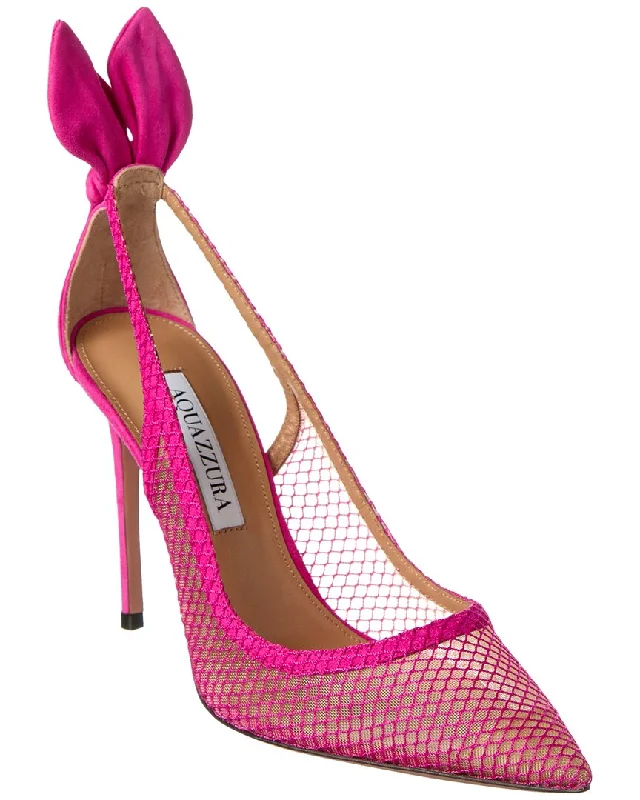 Women's burgundy stiletto heel pumps for a sophisticated appearanceAquazzura Bow Tie 105 Mesh & Suede Pump