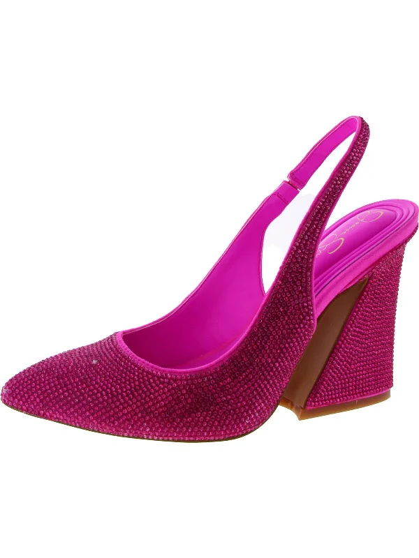 Women's cork - sole stiletto heel pumps for a natural touchJiles Womens Faux Suede Rhinestone Slingback Heels