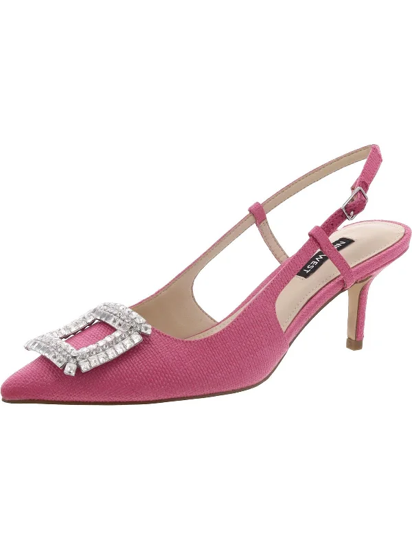 Women's strappy open - toe stiletto heel pumps with rhinestonesWN Aimey 2 Womens Woven Embellished Kitten Heels