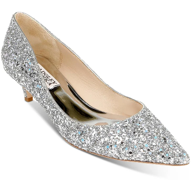 Women's water - resistant stiletto heel pumps for unexpected situationsMadison II Womens Leather Glitter Kitten Heels
