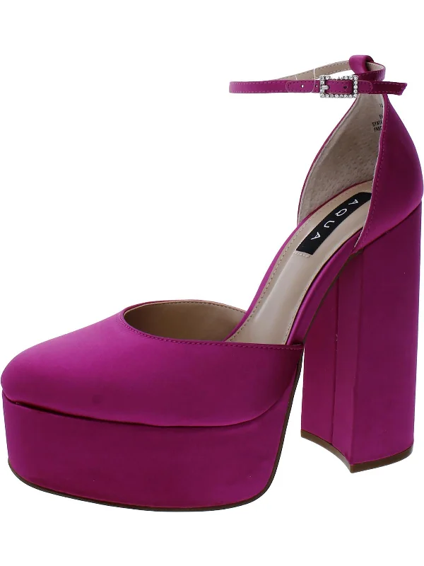 Women's metallic leather stiletto heel pumps with a reflective surfaceLISA Womens Pumps Ankle Strap Platform Heels
