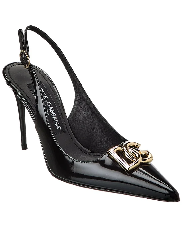 Women's satin - lined stiletto heel pumps for extra comfortDolce & Gabbana DG Logo Leather Slingback Pump