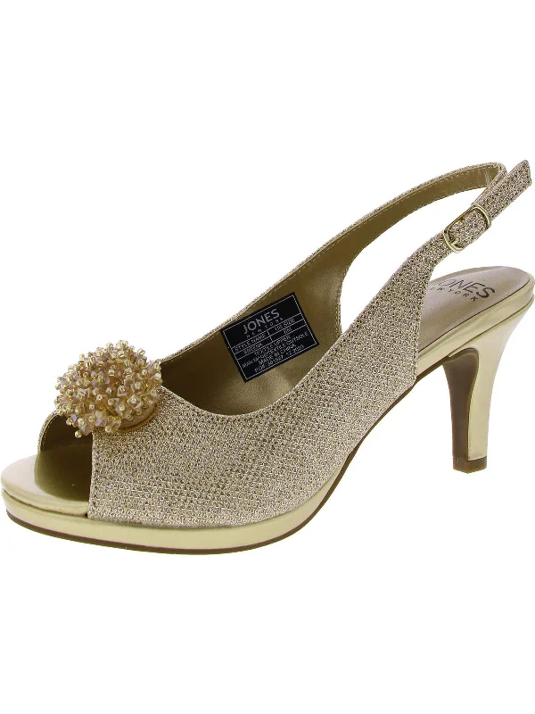 Women's ruffled stiletto heel pumps for a romantic styleWomens Embellished Slip-On Slingback Heels