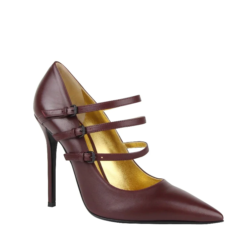 Women's metallic leather stiletto heel pumps with a reflective surfaceBottega Veneta Women's 3 Straps  Leather Heels