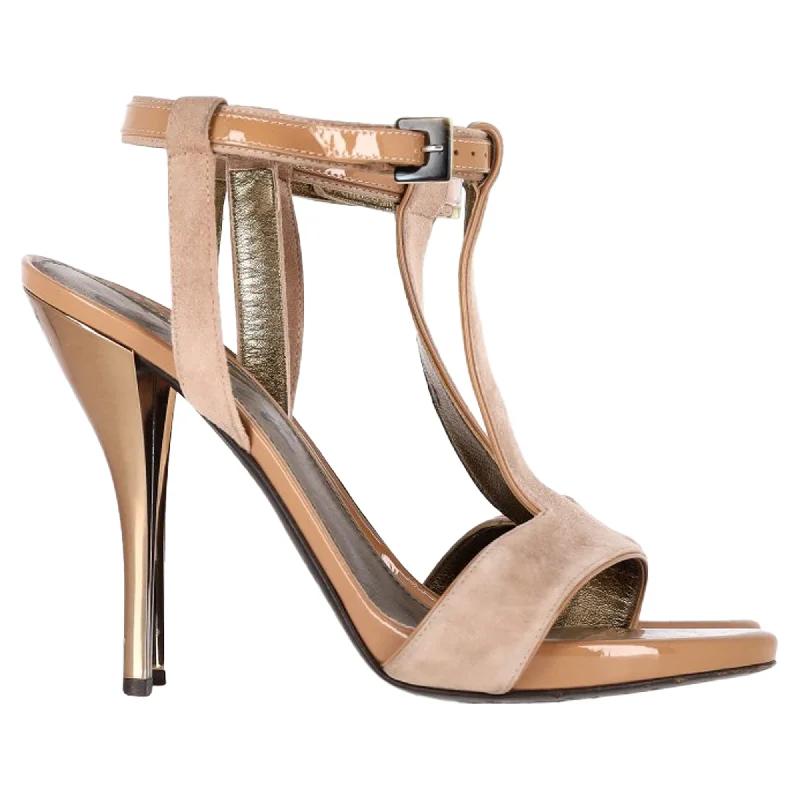 Women's stretchy stiletto heel pumps for easy on and offLanvin Ankle Strap Sandals in Brown Leather and Suede