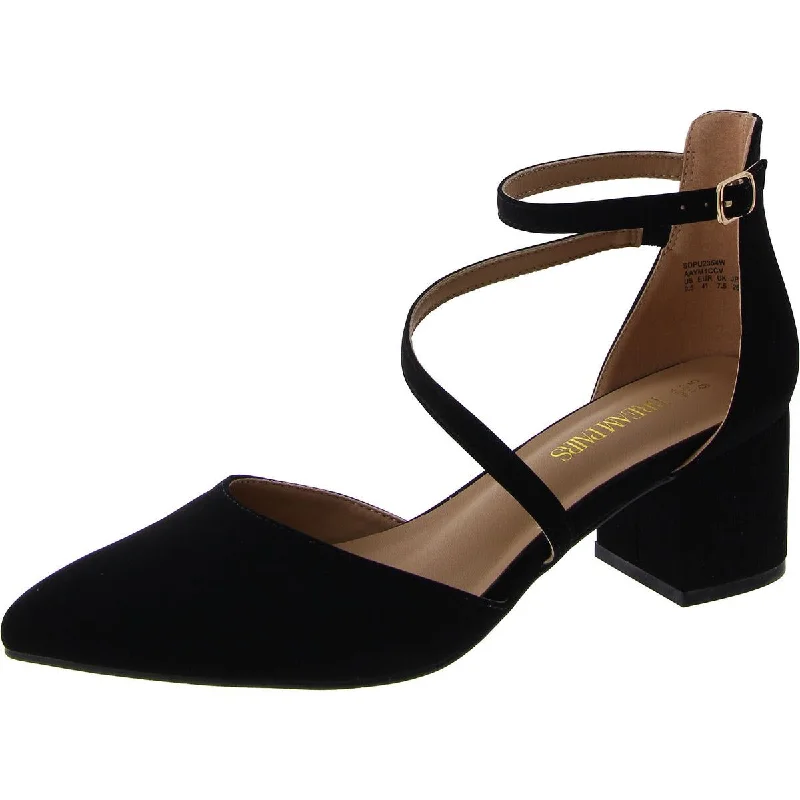 Women's business meeting stiletto heel pumps with a professional lookWomens Almond Toe Block Heel Ankle Strap