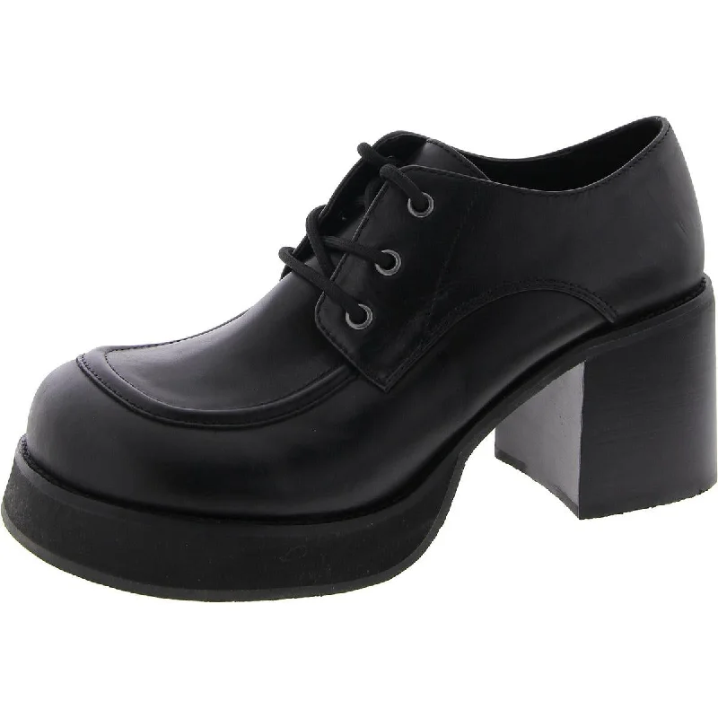 Women's platform stiletto heel pumps with a chunky soleHollace Womens Leather Lace-Up Block Heels