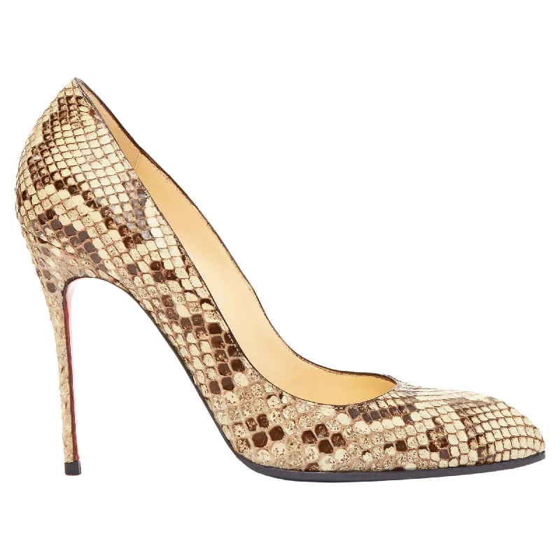 Women's burgundy stiletto heel pumps for a sophisticated appearanceChristian Louboutin natural scaled leather point toe stiletto pump