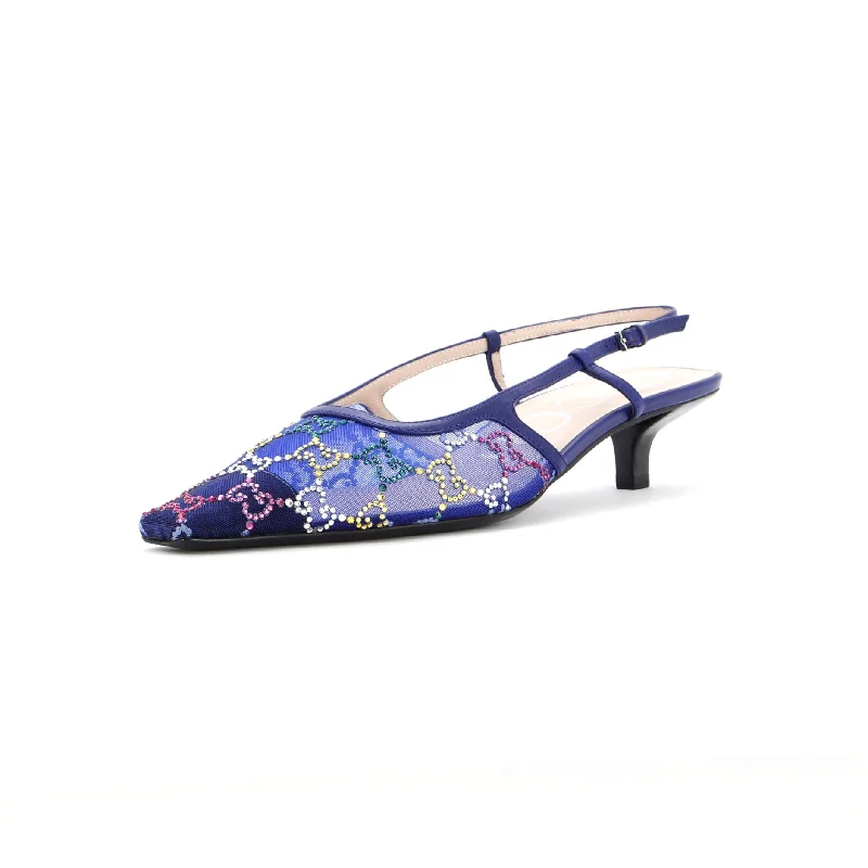 Women's office - appropriate stiletto heel pumps with a low - heel optionWomen's Slingback Pumps Crystal GG Embellished Mesh