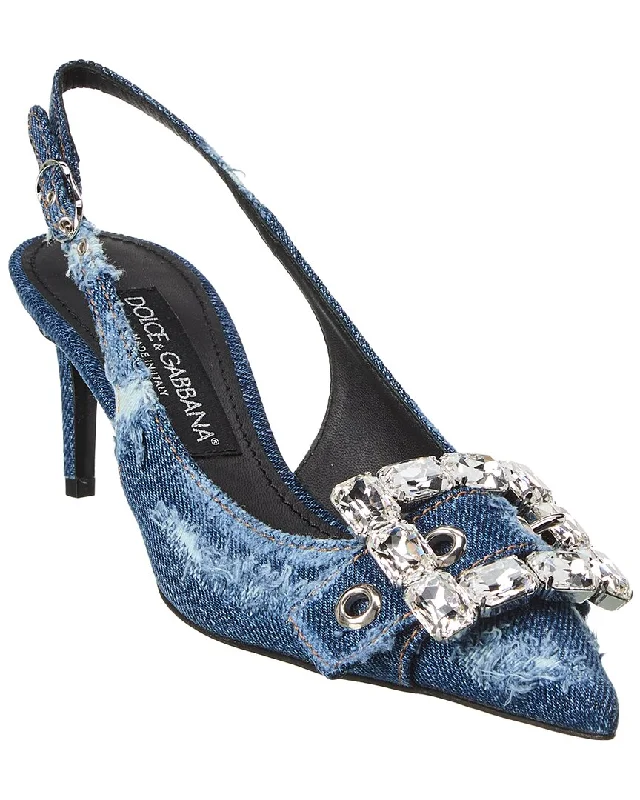 Women's hot pink stiletto heel pumps for a fun night outDolce & Gabbana DG Logo Denim Slingback Pump